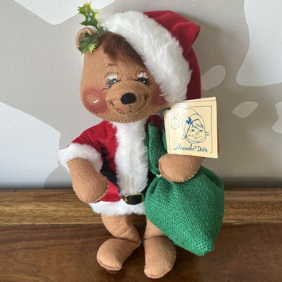 Annalee Mobilitee Dolls Santa Claus Stuffed Bear Doll Vintage 1989 Sack 8054 USA - Picture 1 of 12